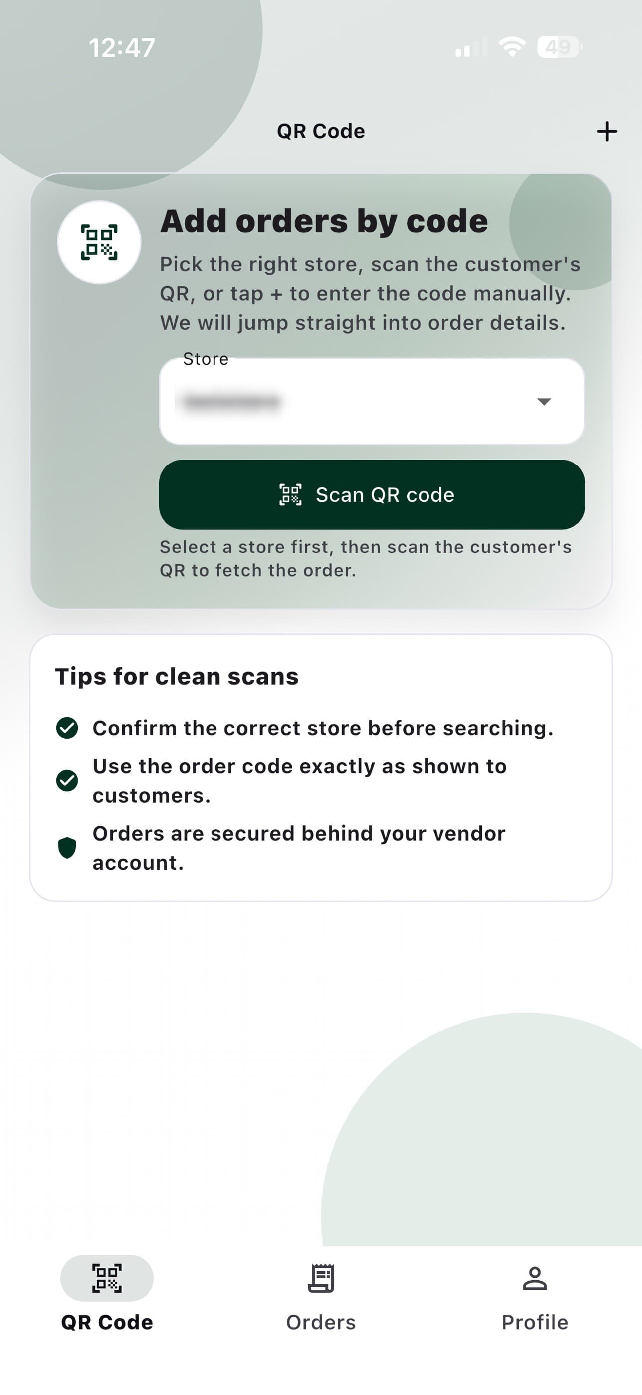 Nextgrab vendor app: add orders by scanning the customer’s QR code