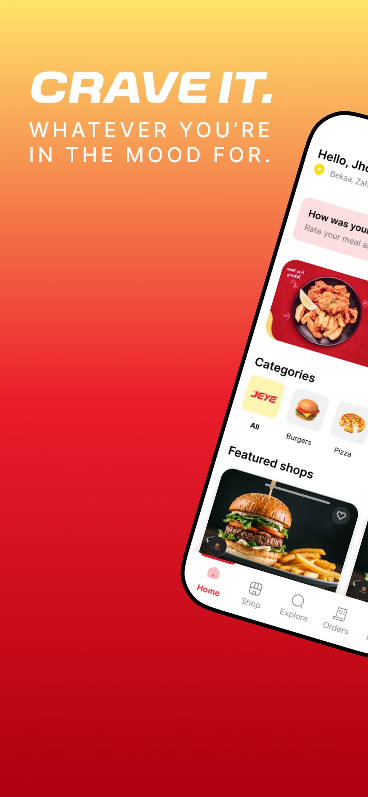 Jeye customer app: crave it, the home screen