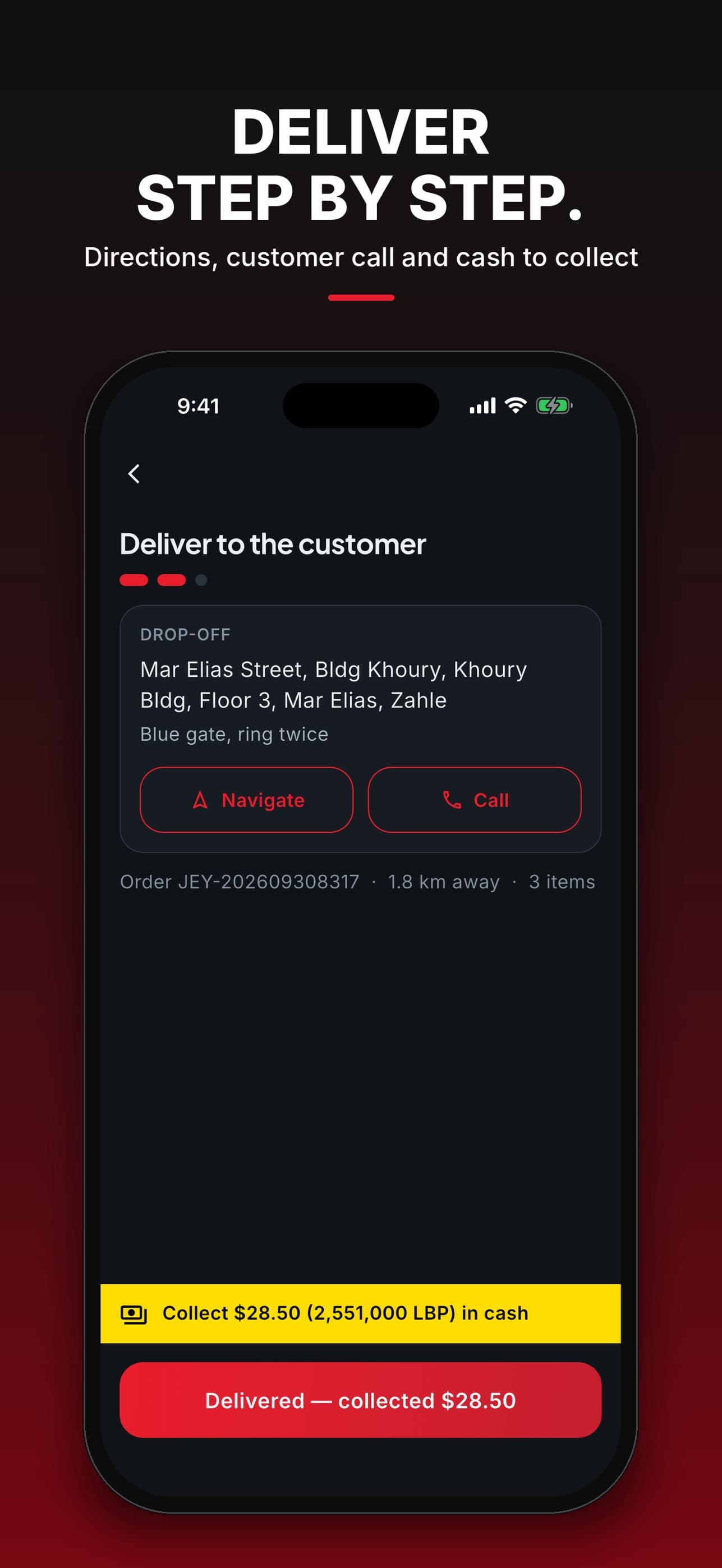 Jeye driver app: deliver step by step