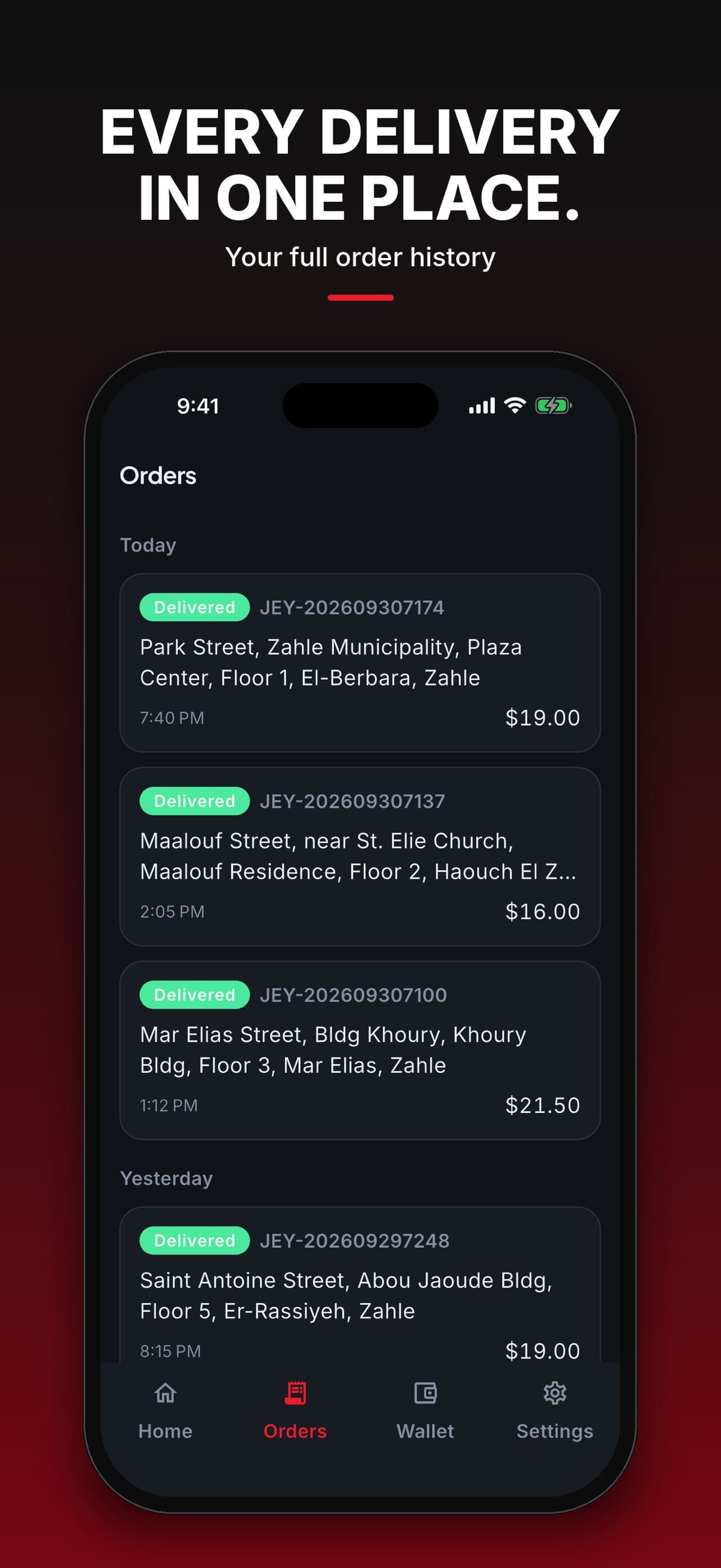 Jeye driver app: every delivery in one place